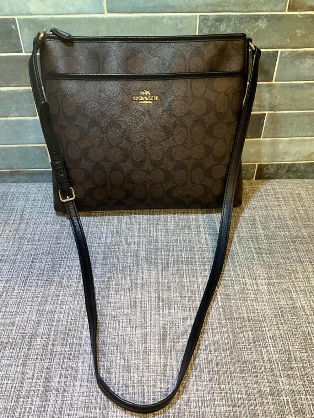 Coach Brown Signature Crossbody with Black Trim